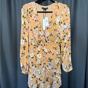 NWT Sanctuary Tan Floral Dress with Bishop Sleeves MSRP $189